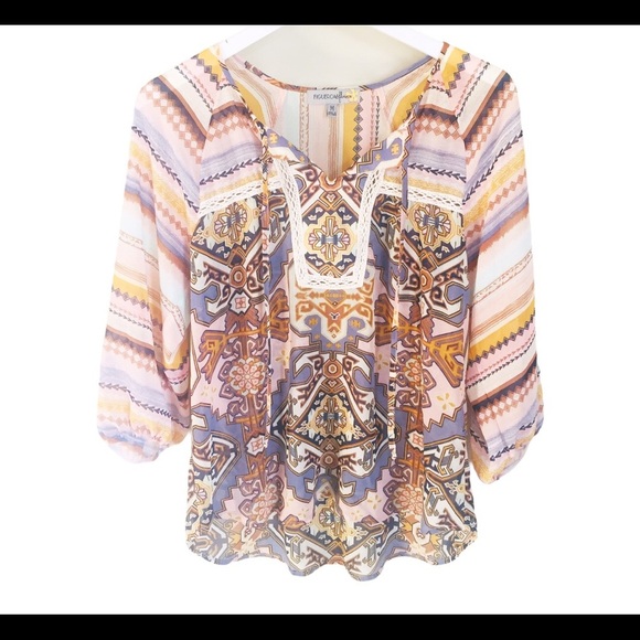 FIGUEROA & FLOWER (Anthropologie) Boho Blouse With Crop Sleeves Purple Sz Medium - Picture 5 of 14